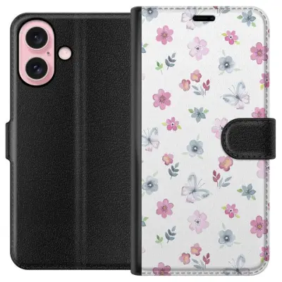 Plånboksfodral till Apple iPhone 16 med Blommor och fjärillar