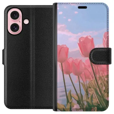 Plånboksfodral till Apple iPhone 16 med Rosa Tulpaner