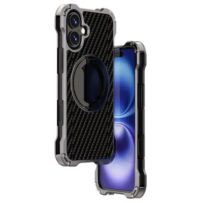 R-JUST RJ-51 iPhone 16 Mobilskal MagSafe Kickstand PC + Aluminium Grå