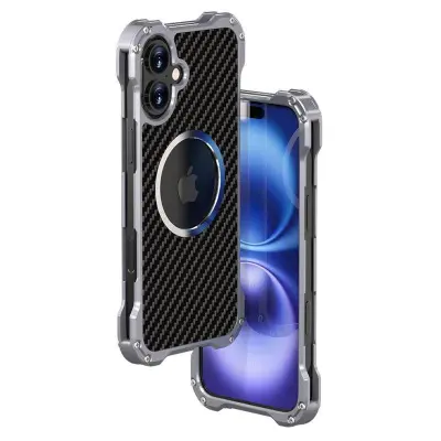 R-JUST RJ-51 iPhone 16 Mobilskal MagSafe PC + Aluminium Alloy Svart