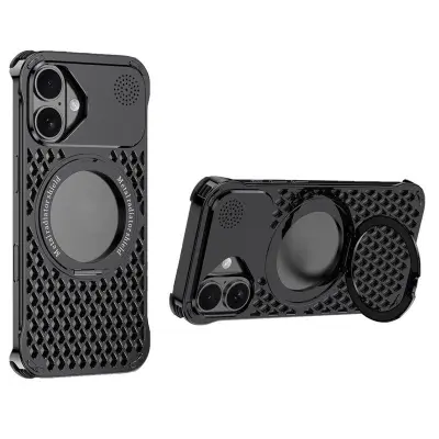 R-JUST RJ64 iPhone 16 Mobilskal Aluminium Svart med Kickstand