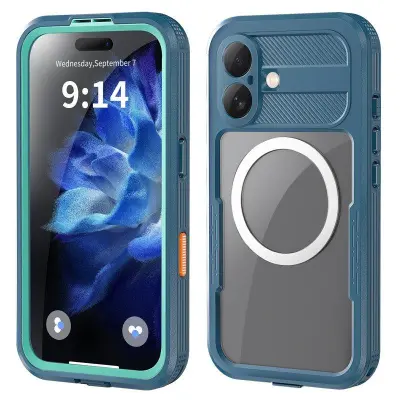 SHELLBOX iPhone 16 Skal MagSafe Vattentåligt Transparent Cyan