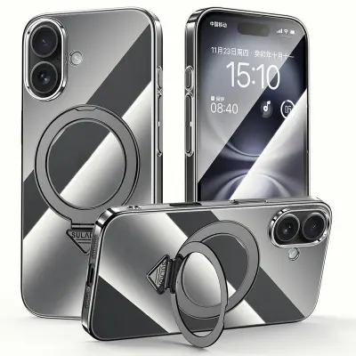 SULADA iPhone 16 Mobilskal MagSafe Kickstand Klar PC - Svart