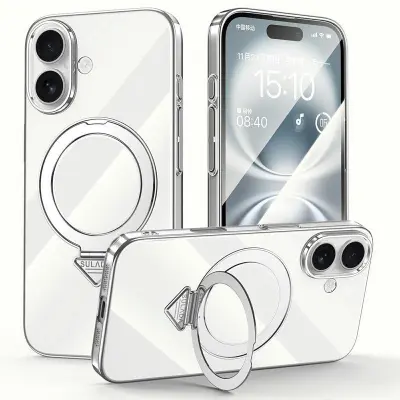 SULADA iPhone 16 Mobilskal MagSafe Kickstand Klar PC Silver