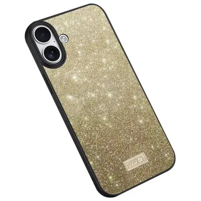 SULADA iPhone 16 Mobilskal PU Läder + PC + TPU Glittrande Guld