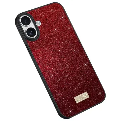SULADA iPhone 16 Skal PU Läder+PC+TPU Glittrande Röd