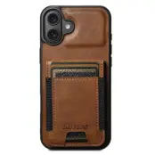SUTENI Mobilskal till iPhone 16 Korthållare Waxy Läder - Brun