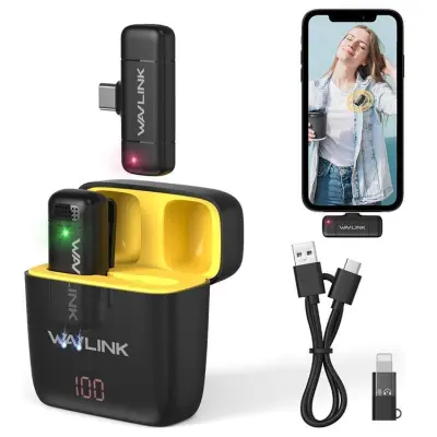 WAVLINK Trådlös Lavaliermikrofon för iPhone 16-12 WS-WAJ606C1 - Svart