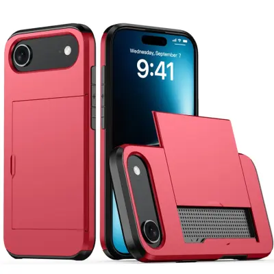 AMORUS iPhone Air Mobilskal Med Glidande Korthållare - Röd