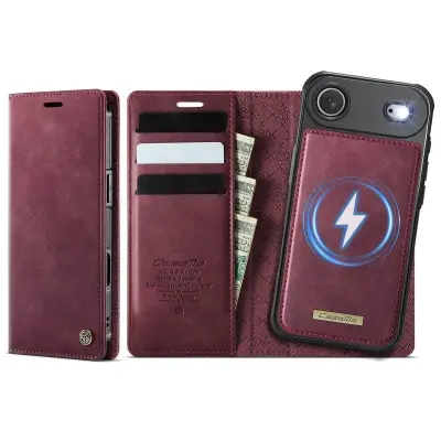 CASEME C49 iPhone Air Mobilskal MagSafe RFID Blocker Läder Röd