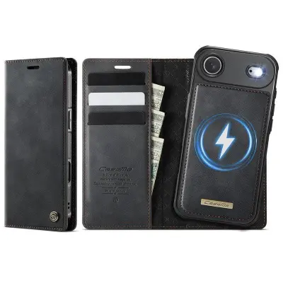 CASEME C49 iPhone Air Mobilskal MagSafe RFID Blocker Läder Svart