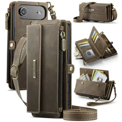 CASEME iPhone Air Konstläder Plånboksfodral RFID-Skydd Zipper (Brun)