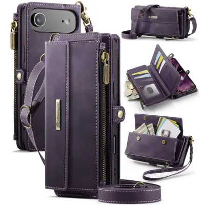 CASEME iPhone Air Konstläder Plånboksfodral RFID-Skydd Zipper (Lila)