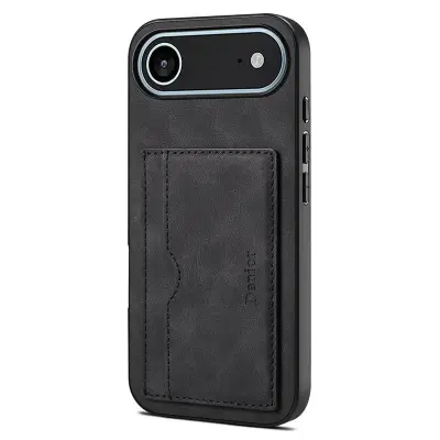 DENIOR iPhone Air Fodral Kortfack Ställ Läder Svart