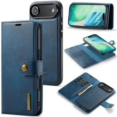 DG.MING iPhone Air Plånboksfodral Äkta Läder Avtagbart - Blå