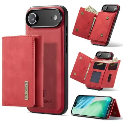 DG.MING iPhone Air Konstläder Plånboksfodral Kickstand PU Röd