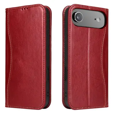 FIERRE SHANN för iPhone Air Plånboksfodral Äkta läder - Röd