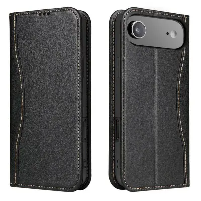 FIERRE SHANN för iPhone Air Plånboksfodral Äkta läder - Svart
