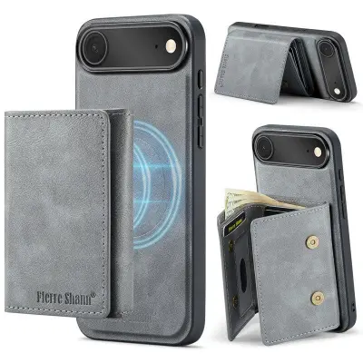 FIERRE SHANN FS030 iPhone Air Plånboksfodral Konstläder - Grå