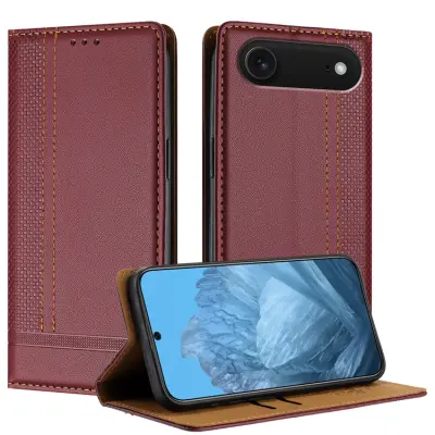 iPhone Air Plånboksfodral Kickstand Grid Pattern - Wine Röd