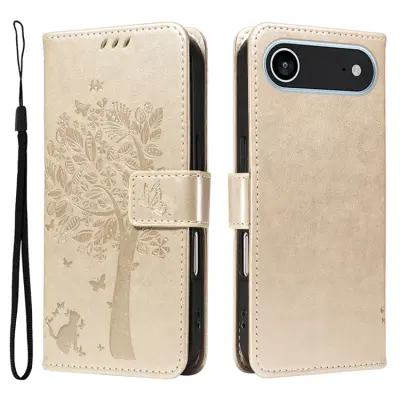 iPhone Air Konstläder Plånboksfodral Tree Pattern - Guld