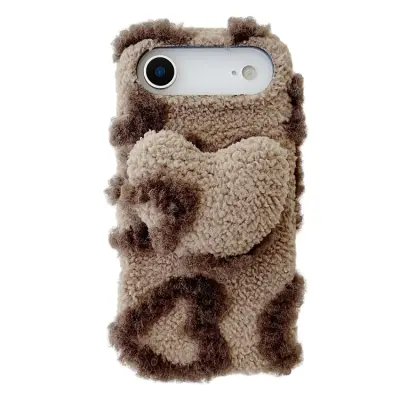 iPhone Air Mobilskal 3D Heart Plush TPU Winter Warm Soft - Brun