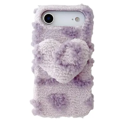 iPhone Air Mobilskal 3D Heart Plush TPU Winter Warm Soft - Lila