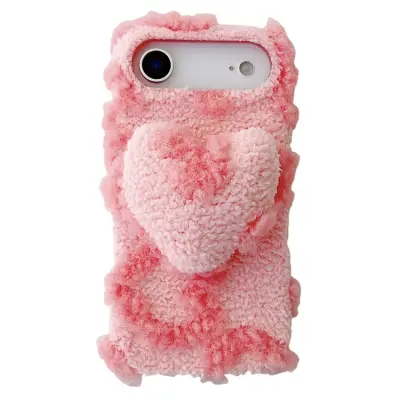 iPhone Air Mobilskal 3D Heart Plush TPU Winter Warm Soft - Rosa