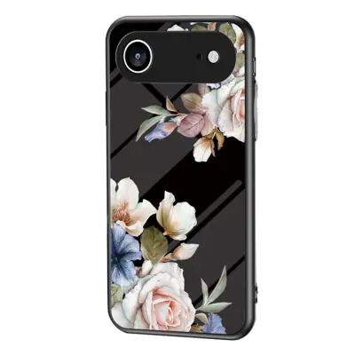 iPhone Air Mobilskal Floral Pattern TPU + Härdat Glas - Svart