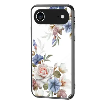 iPhone Air Mobilskal Floral Pattern TPU + Härdat Glas - Vit