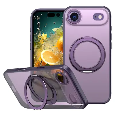 iPhone Air Mobilskal Ring Kickstand TPU PC Clear - Mörklila