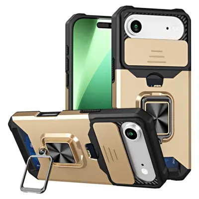 iPhone Air Mobilskal Slide Lens Lid med Kortfack - Guld