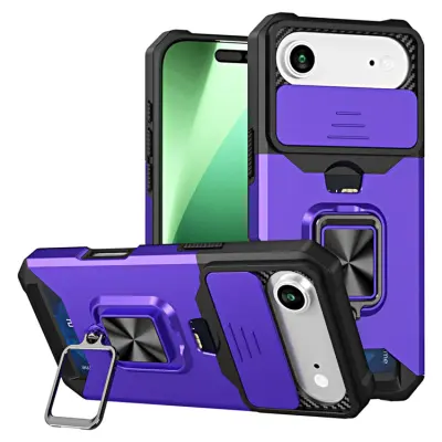 iPhone Air Mobilskal Slide Lens Lid med Kortfack - Lila