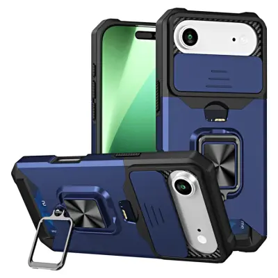 iPhone Air Mobilskal Slide Lens Lid med Kortfack - Blå