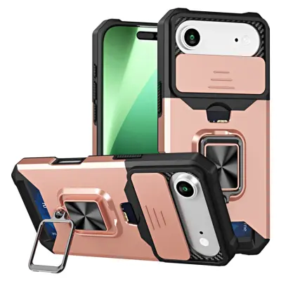 iPhone Air Mobilskal Slide Lens Lid med Kortfack - Roséguld