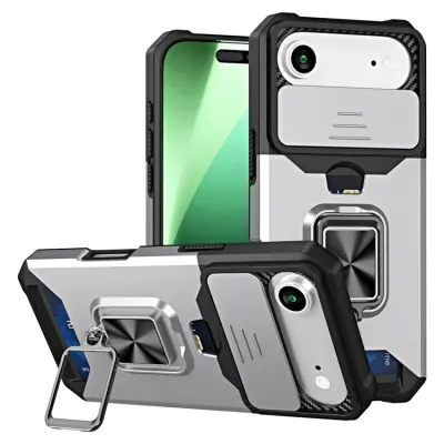 iPhone Air Mobilskal Slide Lens Lid med Kortfack - Silver