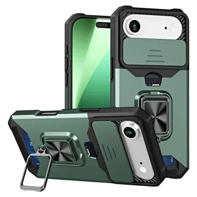 iPhone Air Mobilskal Slide Lens Lid med Kortfack - Grön