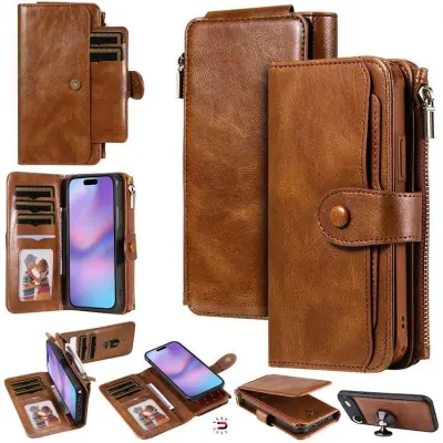 iPhone Air Konstläder Plånboksfodral Detachable Zipper - Brun