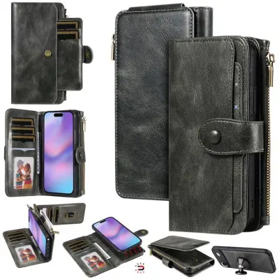 iPhone Air Konstläder Plånboksfodral Detachable Zipper - Grön