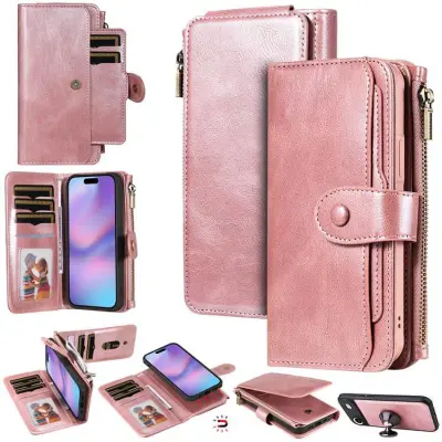 iPhone Air Konstläder Plånboksfodral Detachable Zipper - Roséguld