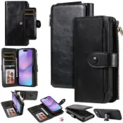 iPhone Air Konstläder Plånboksfodral Detachable Zipper - Svart