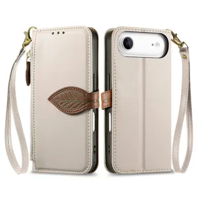 iPhone Air Plånboksfodral Leaf Magnetiskt Spänne Konstläder - Beige (Beige)