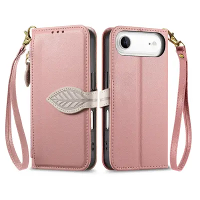 iPhone Air Plånboksfodral Leaf Magnetiskt Spänne Konstläder (Roséguld)