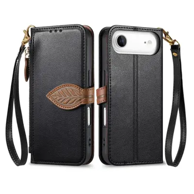 iPhone Air Plånboksfodral Leaf Magnetiskt Spänne Konstläder (Svart)