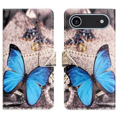 iPhone Air Konstläder Plånboksfodral Pattern Print - Blå Fjäril