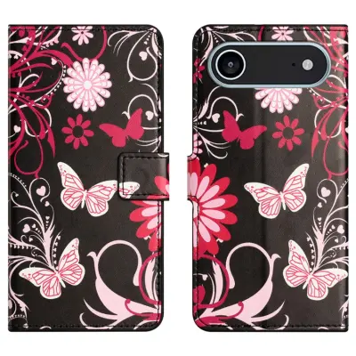 iPhone Air Konstläder Plånboksfodral Pattern Print - Svart Fjäril