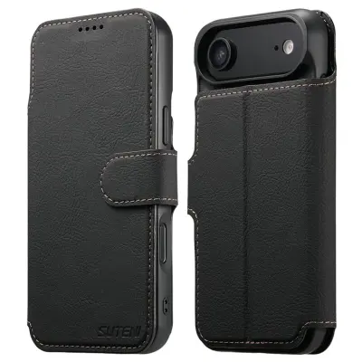 SUTENI iPhone Air Konstläder Plånboksfodral Detachable Q-05 - Svart