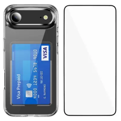 WANLONFENG iPhone Air Mobilskal Korthållare med Härdat Glas Skärmskydd