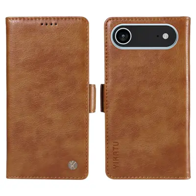 YIKATU iPhone 17 Air Konstläder Plånboksfodral Litchi Texture - Brun