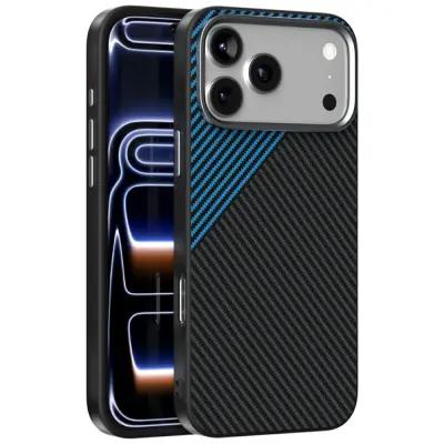 ABEEL iPhone 17 Pro Max Mobilskal MagSafe Carbon Fiber Texture - Blå (Svart/Blå)